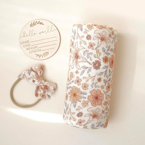 Konssy موسلين طفلة حديثي الولادة تلقي بطانية مع مجموعة عصابات رأس قماط الطفل الحضانة قماط التفاف in Kuwait