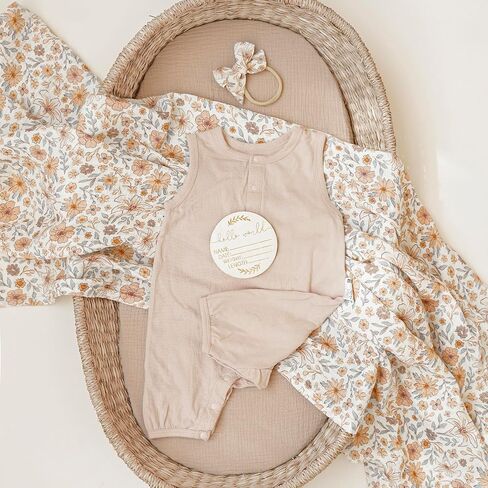 Konssy موسلين طفلة حديثي الولادة تلقي بطانية مع مجموعة عصابات رأس قماط الطفل الحضانة قماط التفاف in Kuwait