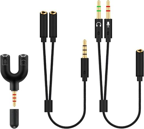 محول مقسم سماعة الرأس، كابل تمديد سماعة الرأس 3.5 مم ميكروفون صوت 3 في 1 حزمة أنثى إلى ذكر وذكر إلى أنثى كابل مقبس ستيريو Y متوافق مع PS4، وXbox، والهاتف، والكمبيوتر المحمول، وسماعات الألعاب in Kuwait