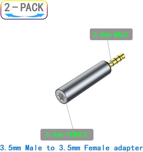 2 Pack 3.5mm Female to Female Audio Adapter，3.5mm 1/8" TRRS Stereo Adapter 3.5mm Stereo Plug Male Coupler Gold Plated Connectors, for Mobile Phones,Tablets,Car Audio,Speakers (F to F) in Saudi Arabia