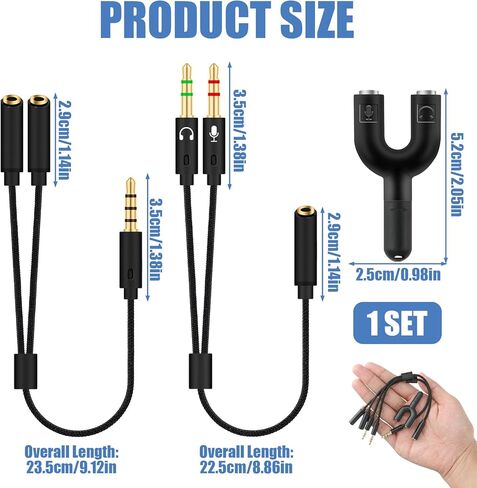 محول مقسم سماعة الرأس، كابل تمديد سماعة الرأس 3.5 مم ميكروفون صوت 3 في 1 حزمة أنثى إلى ذكر وذكر إلى أنثى كابل مقبس ستيريو Y متوافق مع PS4، وXbox، والهاتف، والكمبيوتر المحمول، وسماعات الألعاب in Kuwait