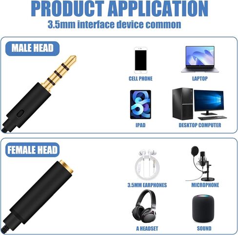 محول مقسم سماعة الرأس، كابل تمديد سماعة الرأس 3.5 مم ميكروفون صوت 3 في 1 حزمة أنثى إلى ذكر وذكر إلى أنثى كابل مقبس ستيريو Y متوافق مع PS4، وXbox، والهاتف، والكمبيوتر المحمول، وسماعات الألعاب in Kuwait