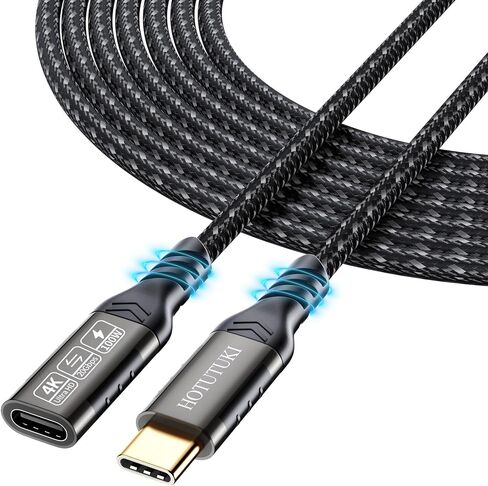 كابل تمديد USB c بطول 16.5 قدم/5 متر، كابل تمديد USB طويل، سلك بيانات مضفر موسع من الذكور إلى الإناث، كابل تمديد USB من النوع c 100 واط PD شحن سريع 20 جيجابت في الثانية، سلك تمديد هاتف أنثى؛ in Kuwait
