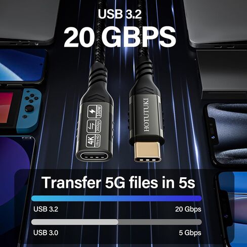 كابل تمديد USB c بطول 16.5 قدم/5 متر، كابل تمديد USB طويل، سلك بيانات مضفر موسع من الذكور إلى الإناث، كابل تمديد USB من النوع c 100 واط PD شحن سريع 20 جيجابت في الثانية، سلك تمديد هاتف أنثى؛ in Kuwait