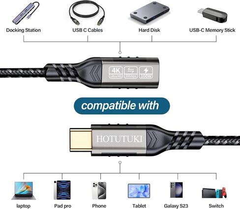 كابل تمديد USB c بطول 16.5 قدم/5 متر، كابل تمديد USB طويل، سلك بيانات مضفر موسع من الذكور إلى الإناث، كابل تمديد USB من النوع c 100 واط PD شحن سريع 20 جيجابت في الثانية، سلك تمديد هاتف أنثى؛ in Kuwait