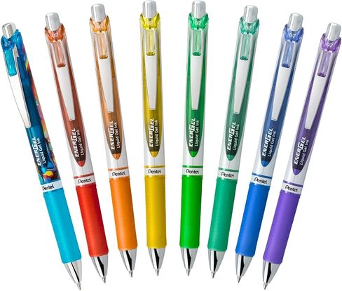 EnerGel RTX Retractable Liquid Gel Pen, Chill Expressions Pack, 0.7mm, Metal Tip, Medium Line,Assorted Ink, Pack of 8 Pens (BL77XCHIBP8M) in Kuwait