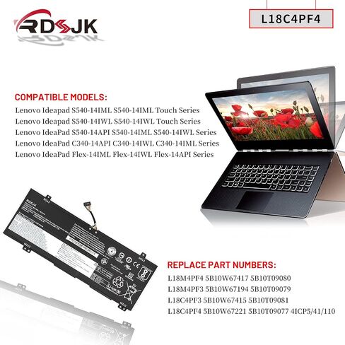 L18M4PF4 L18C4PF4 L18M4PF3 L18C4PF3 Laptop Battery for Lenovo IdeaPad C340-14API C340-14IWL C340-14IML S540-14API S540-14IML S540-14IWL Flex-14API Flex-14IML Flex-14IWL Series 5B10T09080 15.44V 50Wh in Saudi Arabia