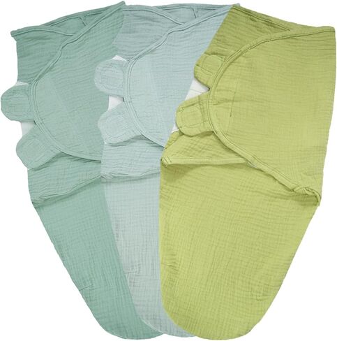 Organic Ultra Soft Muslin Baby Swaddles for Newborn Babies, 3-Pack Adjustable Infant Sleep Sack wrap (Gentle Style, 0-3 Months) in Kuwait