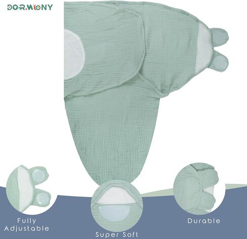 Organic Ultra Soft Muslin Baby Swaddles for Newborn Babies, 3-Pack Adjustable Infant Sleep Sack wrap (Gentle Style, 0-3 Months) in Kuwait