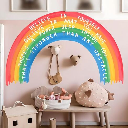 Large Rainbow Wall Decals with Inspirational Quotes Peel and Stick Wall Stickers Watercolor Rainbow Motivational Sayings Vinyl Wall Art for Girls Kids Bedroom Nursery Playroom Classroom in Saudi Arabia