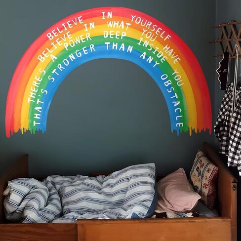 Large Rainbow Wall Decals with Inspirational Quotes Peel and Stick Wall Stickers Watercolor Rainbow Motivational Sayings Vinyl Wall Art for Girls Kids Bedroom Nursery Playroom Classroom in Saudi Arabia