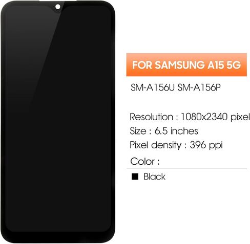 OLED لهاتف Samsung Galaxy A15 5G استبدال شاشة Samsung A15 5G LCD SM-A156U SM-A156P SM-A156W LCD محول رقمي شاشة تعمل باللمس بدون إطار (يدعم بصمة الإصبع) in Saudi Arabia
