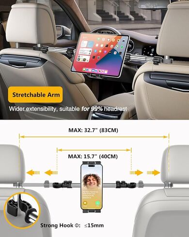 YOOZ Car Headrest Tablet Holder, Car Back Seat Tablet Mount Kids [Stretchable & Ultra-Stable] Between Seats Tablet Stand for Switch, iPad Pro Air Mini, Lenovo, iPhone, 4-12.9" Tablets & Phones in Saudi Arabia