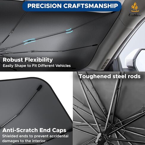 EcoNour Carbon Fiber Umbrella Sunshade for Car | [2024 Upgraded] Block UV Rays Protects Dashboard from Sun | Automotive Windshield Sun Visor | Car Umbrella Foldable Sun Shade | XL (57 x 31 Inches) in Kuwait