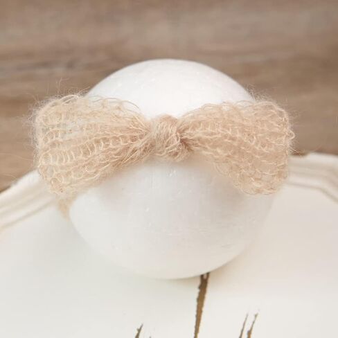 Zeroest Baby Photography Props Bow Headband Newborn Boy Girl صورة التقطت ملابس الرضع الكروشيه محبوك الموهير غطاء الرأس (بيج) in Kuwait