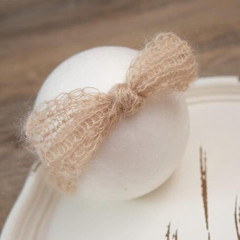 Zeroest Baby Photography Props Bow Headband Newborn Boy Girl صورة التقطت ملابس الرضع الكروشيه محبوك الموهير غطاء الرأس (بيج) in Kuwait