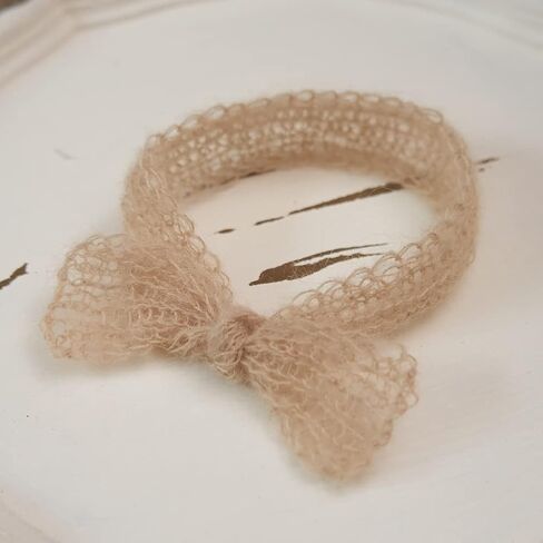 Zeroest Baby Photography Props Bow Headband Newborn Boy Girl صورة التقطت ملابس الرضع الكروشيه محبوك الموهير غطاء الرأس (بيج) in Kuwait