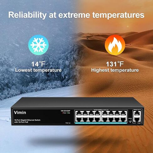16-Port Gigabit Ethernet Switch with 2 Uplink 1000Mbps Ports, VIMIN 18-Port Unmanaged Network Switch Support IEEE802.3af/at, VLAN, Desktop & 19 inch Rack-Mount, 250W Power Budget, Plug and Play in Saudi Arabia