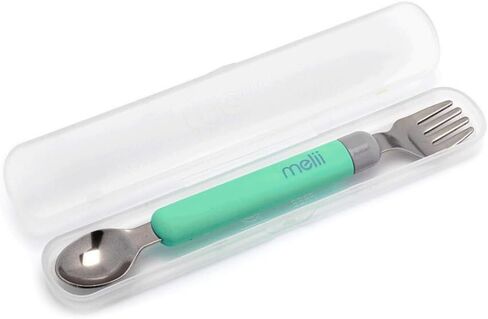 melii Spork On The Go - Travel Utensils for Babies and Toddlers - Detachable Fork and Spoon with Carrying Case - Mint & Blue in Saudi Arabia