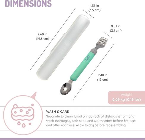 melii Spork On The Go - Travel Utensils for Babies and Toddlers - Detachable Fork and Spoon with Carrying Case - Mint & Blue in Saudi Arabia