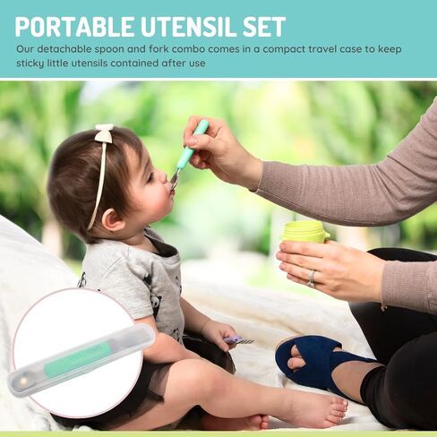 melii Spork On The Go - Travel Utensils for Babies and Toddlers - Detachable Fork and Spoon with Carrying Case - Mint & Blue in Saudi Arabia