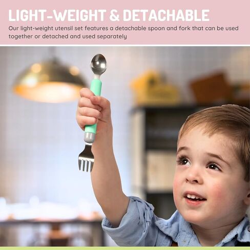melii Spork On The Go - Travel Utensils for Babies and Toddlers - Detachable Fork and Spoon with Carrying Case - Mint & Blue in Saudi Arabia