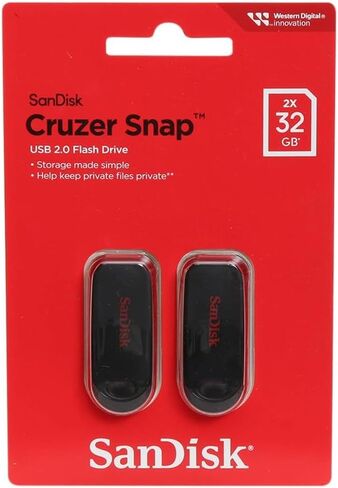 SanDisk 32GB Cruzer Snap SuperSpeed USB 2.0 Flash Drive, 2 Pack, Black, Black/red in Saudi Arabia