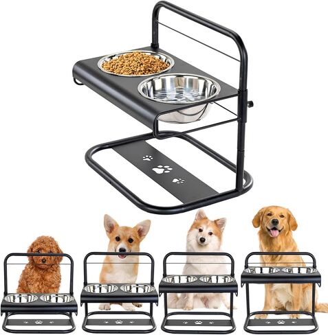 Elevated Dog Bowl,4 Heights Adjustable Raised Dog Bowl with 2 Stainless Steel Dog Food Bowls, Raised Dog Food Bowl Stand Perfect for Small,Medium and Large Dogs Adjusts to 3.7",8.5",10.8",12.8"(Gray) in Saudi Arabia