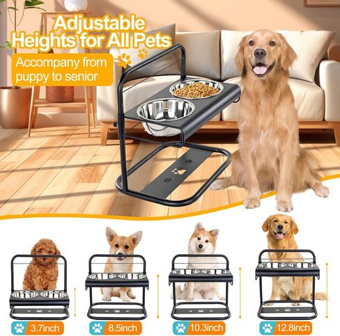 Elevated Dog Bowl,4 Heights Adjustable Raised Dog Bowl with 2 Stainless Steel Dog Food Bowls, Raised Dog Food Bowl Stand Perfect for Small,Medium and Large Dogs Adjusts to 3.7",8.5",10.8",12.8"(Gray) in Saudi Arabia