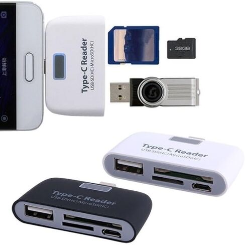 Type-C Card Reader, Multifunctional Smart 4 in 1 Laptop PC Durable Phone TF Micro SD with Micro USB Charge Port USB 3.1 Universal Type C Adapter OTG(Black) in Saudi Arabia