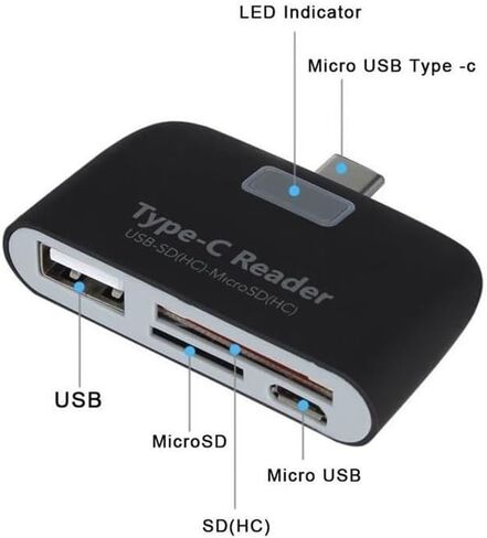 Type-C Card Reader, Multifunctional Smart 4 in 1 Laptop PC Durable Phone TF Micro SD with Micro USB Charge Port USB 3.1 Universal Type C Adapter OTG(Black) in Saudi Arabia