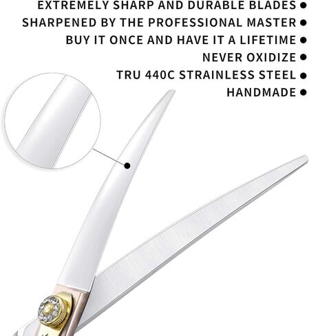 7 Inches Professional Pet Grooming Scissor, 440C Japanese Steel Straight & Curved & Thinning & Chunker Shears/Scissors for Dog Cat and More Pets (7 inch-Grooming Scissors Set) in Saudi Arabia