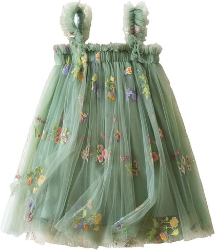 فستان TTYAOVO للفتيات الصغيرات من التول تنورة صيفية للأميرة الفراشة مقاس 110 (4 سنوات، 1973 وردي) in Kuwait