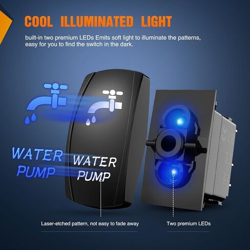 Nilight Auto Manual Rocker Switch Bilge Pump Switch Panel with LED 4 Pin On Off ON SPDT switches 20A/12V 10A/24V Switch for Marine Boat Yacht Caravan Fishing Boat Vessel RV Camper, 2 Years Warranty in Saudi Arabia