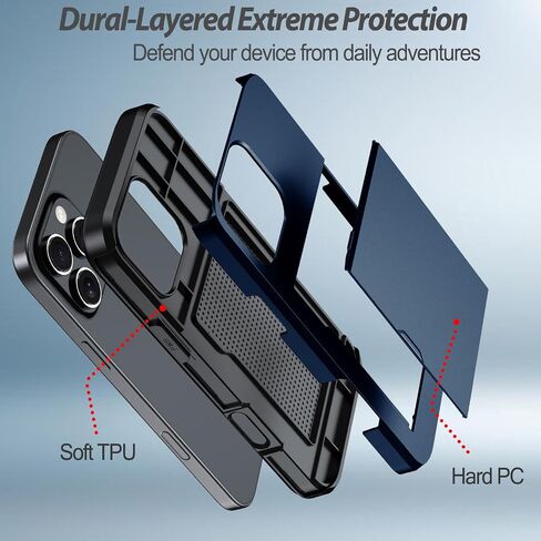 for iPhone 16 Pro Wallet Case with Card Holder + 2 Tempered Glass Screen Protector Protective Shockproof Hidden Card Slot Slim Case Women Men iPhone 16 Pro 6.3″ 2024 (Blue) in Saudi Arabia