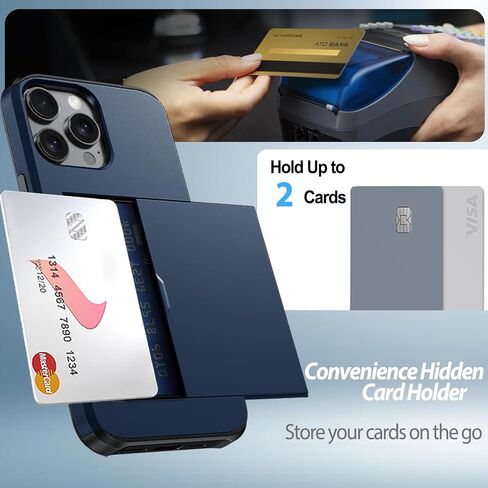 for iPhone 16 Pro Wallet Case with Card Holder + 2 Tempered Glass Screen Protector Protective Shockproof Hidden Card Slot Slim Case Women Men iPhone 16 Pro 6.3″ 2024 (Blue) in Saudi Arabia
