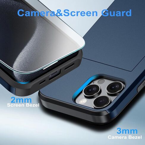 for iPhone 16 Pro Wallet Case with Card Holder + 2 Tempered Glass Screen Protector Protective Shockproof Hidden Card Slot Slim Case Women Men iPhone 16 Pro 6.3″ 2024 (Blue) in Saudi Arabia