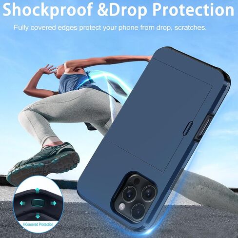 for iPhone 16 Pro Wallet Case with Card Holder + 2 Tempered Glass Screen Protector Protective Shockproof Hidden Card Slot Slim Case Women Men iPhone 16 Pro 6.3″ 2024 (Blue) in Saudi Arabia