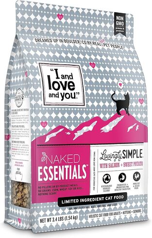 I AND LOVE AND YOU" Naked Essentials Dry Cat Food, Hairball Care Salmon and Whitefish Recipe, Grain Free, Real Meat, No Fillers, 3.4 lb Bag in Saudi Arabia