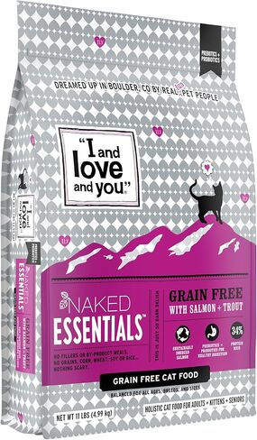 I AND LOVE AND YOU" Naked Essentials Dry Cat Food, Hairball Care Salmon and Whitefish Recipe, Grain Free, Real Meat, No Fillers, 3.4 lb Bag in Saudi Arabia