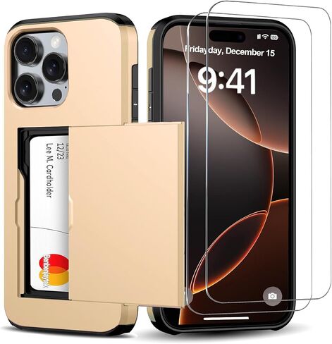 for iPhone 16 Pro Wallet Case with Card Holder + 2 Tempered Glass Screen Protector Protective Shockproof Hidden Card Slot Slim Case Women Men iPhone 16 Pro 6.3″ 2024 (Blue) in Saudi Arabia