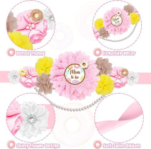 JOYMEMO Pastel Donut Baby Shower Maternity Sash Kit - Flower Baby Shower Belly Belt and Mom To Be & Dad To Be Corsage Pins, Sprinkled with Love Decor, Pregnancy Sash Parents Baby Girl Party Supplies in Saudi Arabia