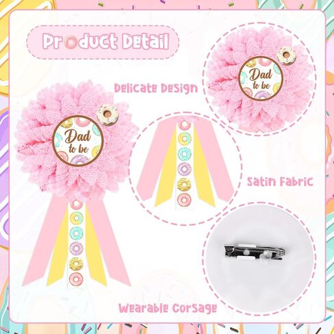 JOYMEMO Pastel Donut Baby Shower Maternity Sash Kit - Flower Baby Shower Belly Belt and Mom To Be & Dad To Be Corsage Pins, Sprinkled with Love Decor, Pregnancy Sash Parents Baby Girl Party Supplies in Saudi Arabia