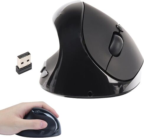 Vertical Mouse Wireless Left Handed Mouse Ergonomic 2.4GHz Optical Computer Mice with USB Receiver and 3 Adjustable DPI Portable Rechargeable Cordless Mouse for Laptop Desktop Notebook PC, Black in Saudi Arabia