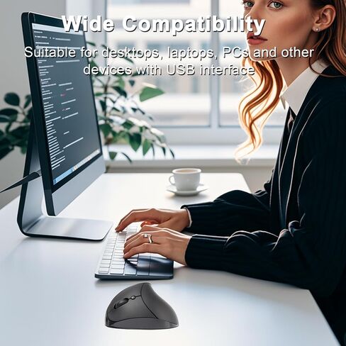 Vertical Mouse Wireless Left Handed Mouse Ergonomic 2.4GHz Optical Computer Mice with USB Receiver and 3 Adjustable DPI Portable Rechargeable Cordless Mouse for Laptop Desktop Notebook PC, Black in Saudi Arabia