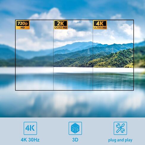 مقسم HDMI 1 في 2 مخرج (كابل HDMI 9 بوصة، مؤشرات LED)، نسخة مكررة/مرآة لعرض HDMI 4K30HZ، يدعم HDMI 1.4، HDCP، تشغيل فيديو ثلاثي الأبعاد، LPCM in Kuwait