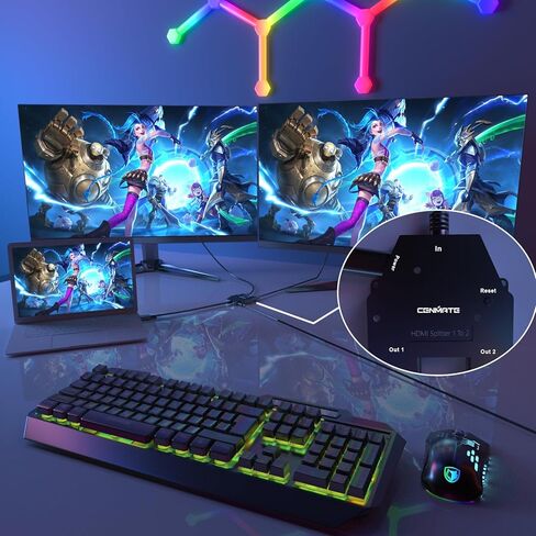 مقسم HDMI 1 في 2 مخرج (كابل HDMI 9 بوصة، مؤشرات LED)، نسخة مكررة/مرآة لعرض HDMI 4K30HZ، يدعم HDMI 1.4، HDCP، تشغيل فيديو ثلاثي الأبعاد، LPCM in Kuwait