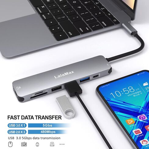 محور USB C (8 في 1)، USB C إلى HDMI4K60 SD/TF USB A PD، متوافق مع منفذ USB C، USB C و3 منافذ بيانات USB A، قارئ بطاقة SD/TF لأجهزة MacBook Pro بوصة، MacBook Air و أكثر in Kuwait