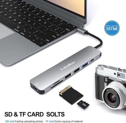 محور USB C (8 في 1)، USB C إلى HDMI4K60 SD/TF USB A PD، متوافق مع منفذ USB C، USB C و3 منافذ بيانات USB A، قارئ بطاقة SD/TF لأجهزة MacBook Pro بوصة، MacBook Air و أكثر in Kuwait