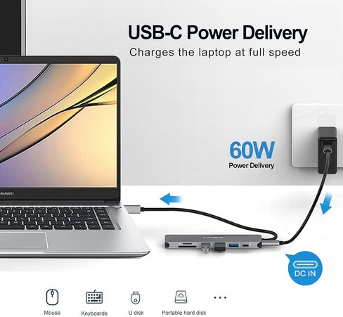 محور USB C (8 في 1)، USB C إلى HDMI4K60 SD/TF USB A PD، متوافق مع منفذ USB C، USB C و3 منافذ بيانات USB A، قارئ بطاقة SD/TF لأجهزة MacBook Pro بوصة، MacBook Air و أكثر in Kuwait